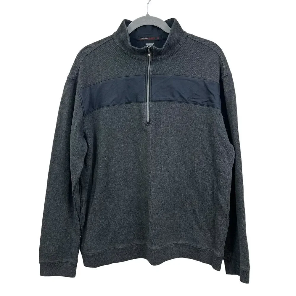 Tiger Woods Collection Mens Golf Knit Sweater Mock Neck Quarter Zip Gray Sz L*